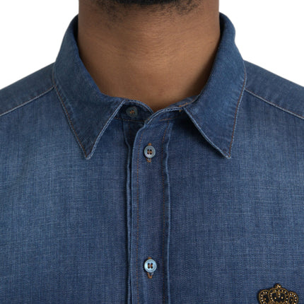 Blue Crown Bee Cotton Denim GOLD Shirt