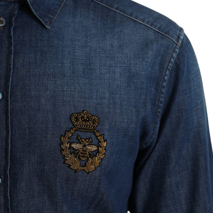 Blue Crown Bee Cotton Denim GOLD Shirt