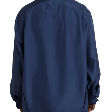 Blue Silk Long Sleeve Lounge Casual Shirt