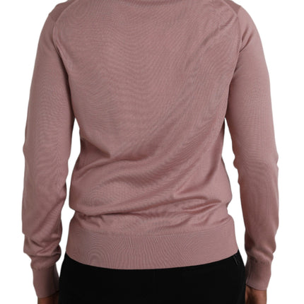 Pink Silk V-neck Long Sleeve Pullover Sweater