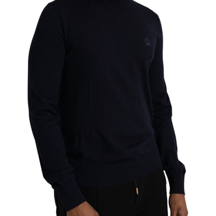 Blue Wool Crown Turtleneck Pullover Sweater