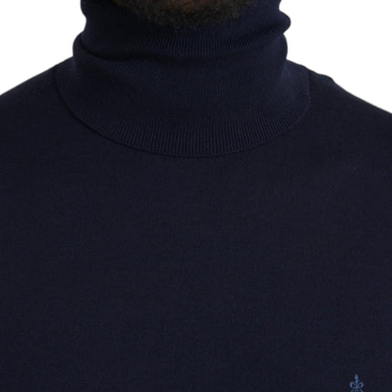 Blue Wool Crown Turtleneck Pullover Sweater