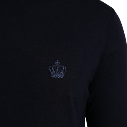 Blue Wool Crown Turtleneck Pullover Sweater