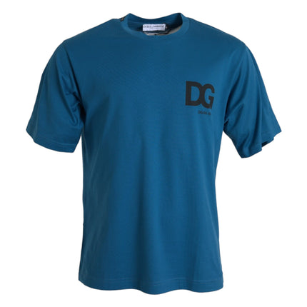 T-shirt a maniche corte rotonde del logo blu