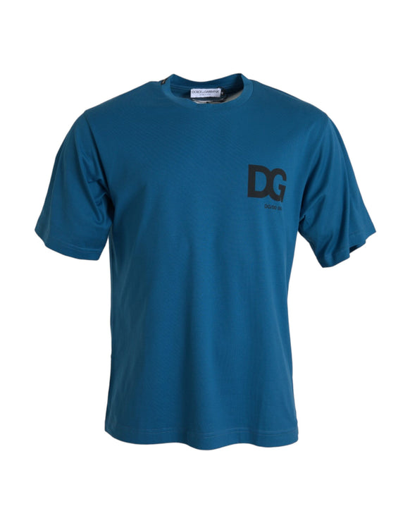 T-shirt a maniche corte rotonde del logo blu