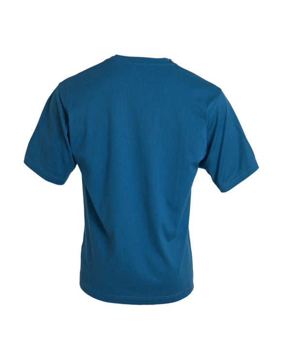 T-shirt a maniche corte rotonde del logo blu