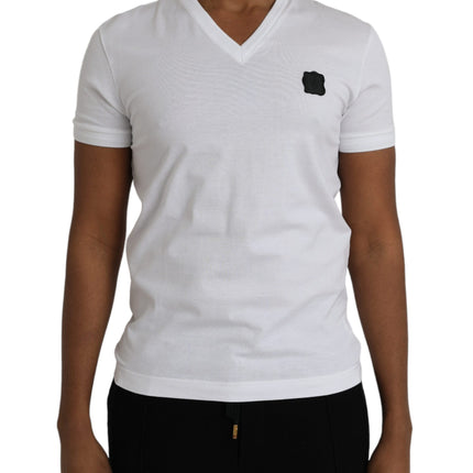 T-shirt da uomo a V del logo di cotone bianco