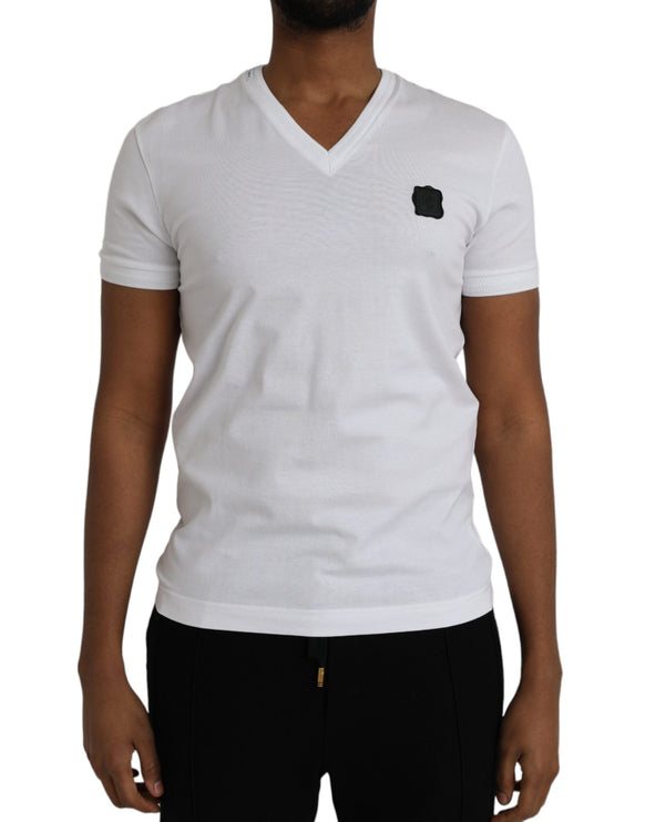 T-shirt da uomo a V del logo di cotone bianco