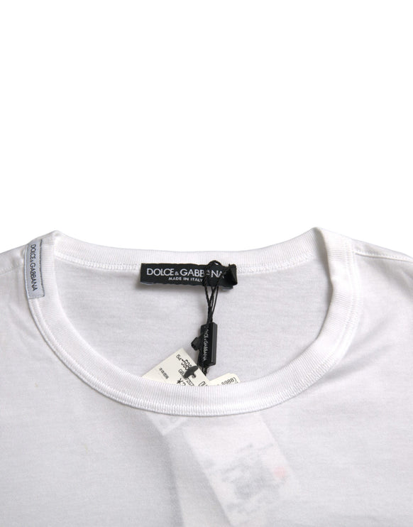 T-shirt a manica corta da ricamo a logo bianco