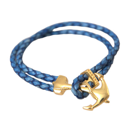 Blue Gold Anchor 925 Silver Charm Bracelet Mens