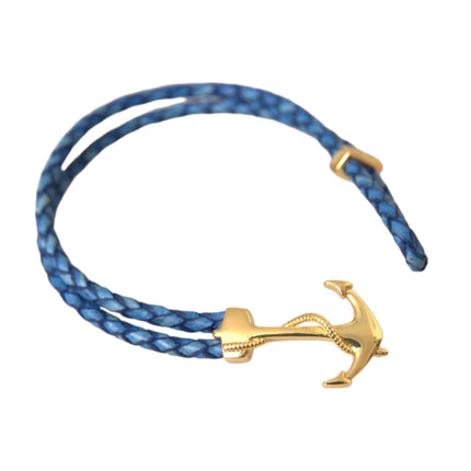 Blue Gold Anchor 925 Silver Charm Bracelet Mens