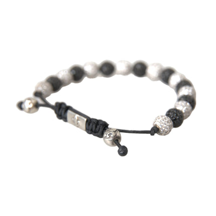 CZ Crystal Ball Black White Beaded Bracelet