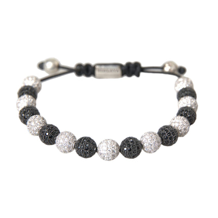 CZ Crystal Ball Black White Beaded Bracelet