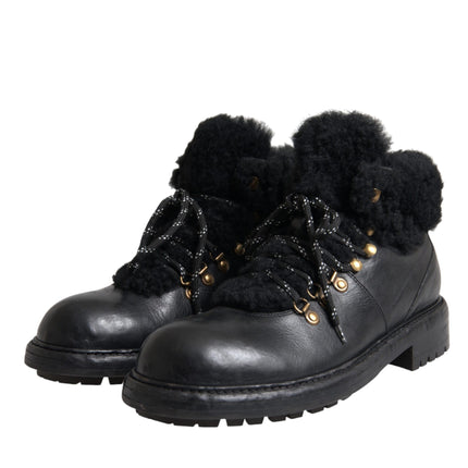 Black Leather Bernini Shearling Boots Shoes