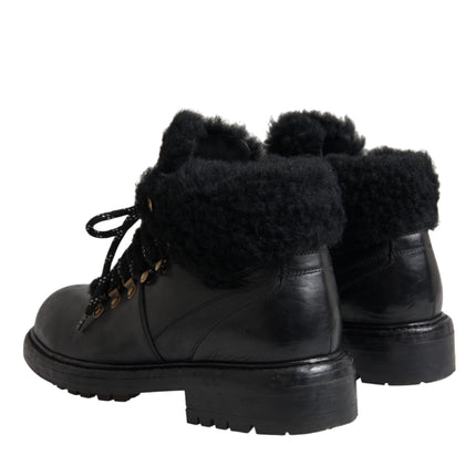 Black Leather Bernini Shearling Boots Shoes