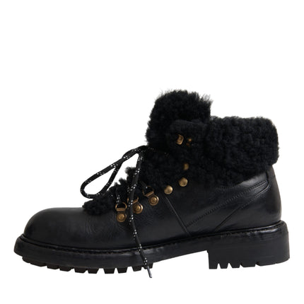 Black Leather Bernini Shearling Boots Shoes