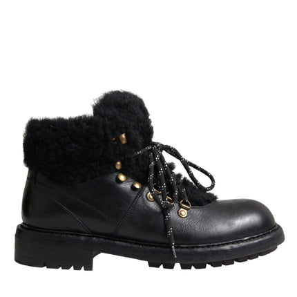 Black Leather Bernini Shearling Boots Shoes