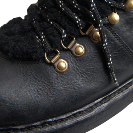 Black Leather Bernini Shearling Boots Shoes