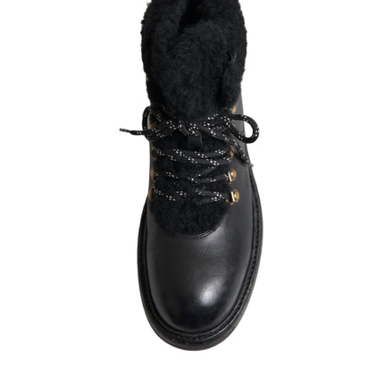 Black Leather Bernini Shearling Boots Shoes