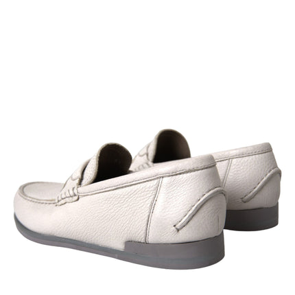 White Gray Leather Slip Mocassin Shoes Loafer