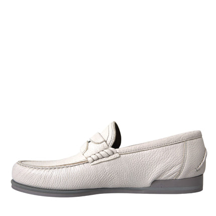 White Gray Leather Slip Mocassin Shoes Loafer