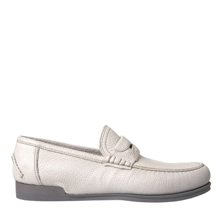 White Gray Leather Slip Mocassin Shoes Loafer