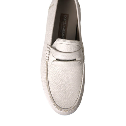 White Gray Leather Slip Mocassin Shoes Loafer