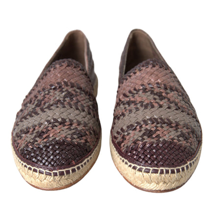 Brown Buffalo Leather Espadrille Flats Shoes