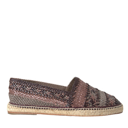 Brown Buffalo Leather Espadrille Flats Shoes