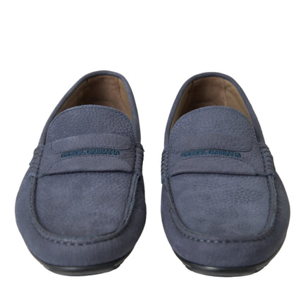 Blue Calf Leather Slip On Moccasin Shoes