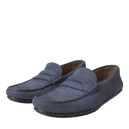 Blue Calf Leather Slip On Moccasin Shoes