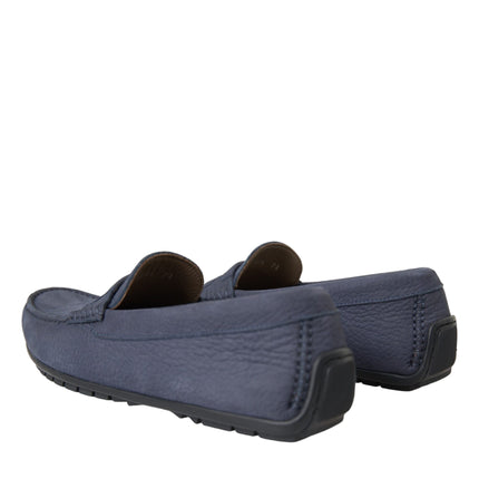 Blue Calf Leather Slip On Moccasin Shoes