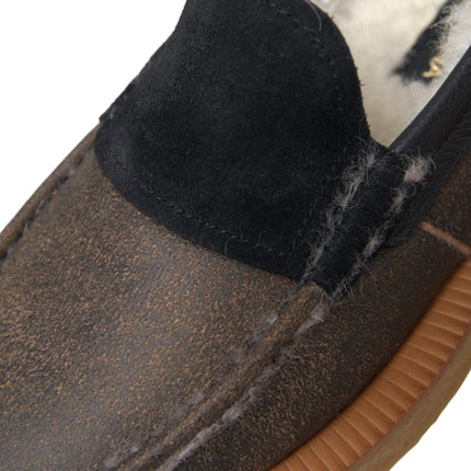 Brown Black Fur Leather Loafers Men Shoes