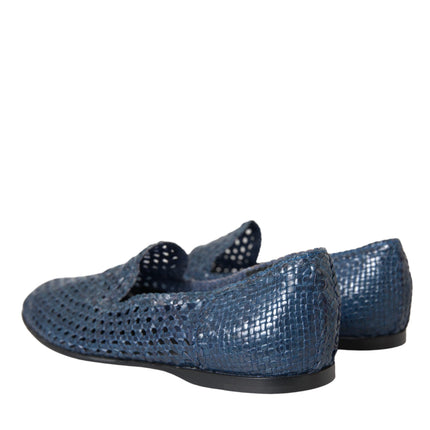 Blue Woven Leather Slip On Loafers Men Shoes