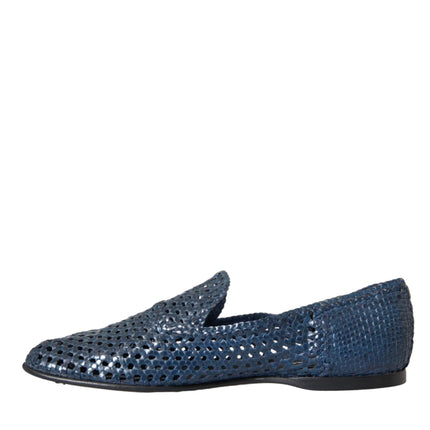 Blue Woven Leather Slip On Loafers Men Shoes