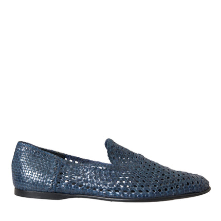 Blue Woven Leather Slip On Loafers Men Shoes