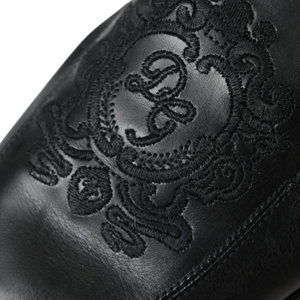 Black Logo Embroidered Leather Loafer Men Dress Shoes