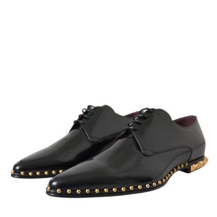 Black Leather Gold Studded Derby Dress Shoes