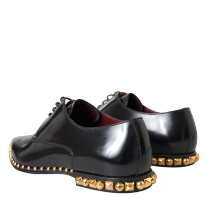 Black Leather Gold Studded Derby Dress Shoes