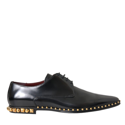 Black Leather Gold Studded Derby Dress Shoes