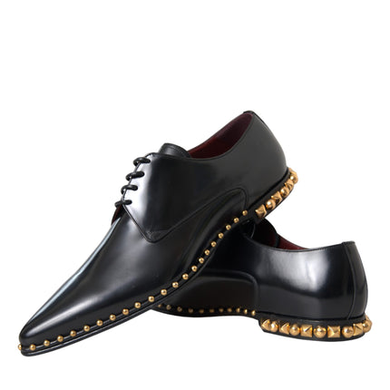 Black Leather Gold Studded Derby Dress Shoes