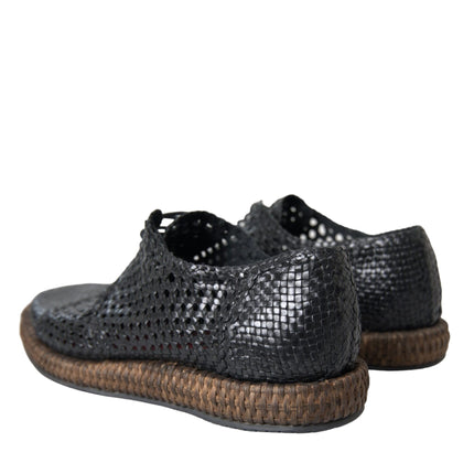 Black Woven Goat Leather Lace Up Derby Shoes