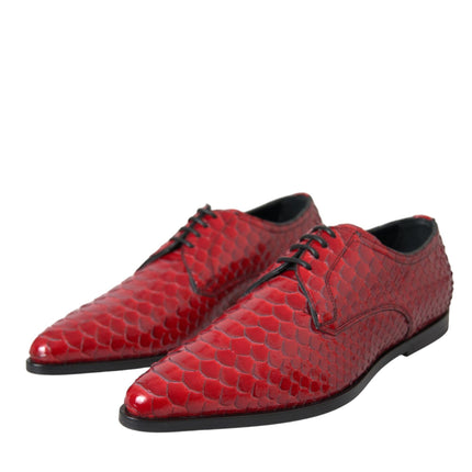 Red Textured Varnished Derby Men Formal Shoes