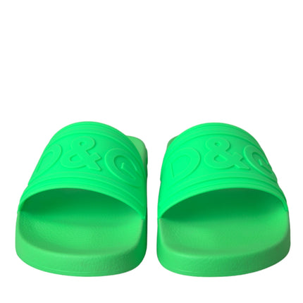 Green Leather Slides Sandals Beachwear Shoes