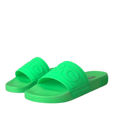 Green Leather Slides Sandals Beachwear Shoes