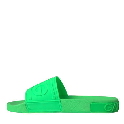 Green Leather Slides Sandals Beachwear Shoes