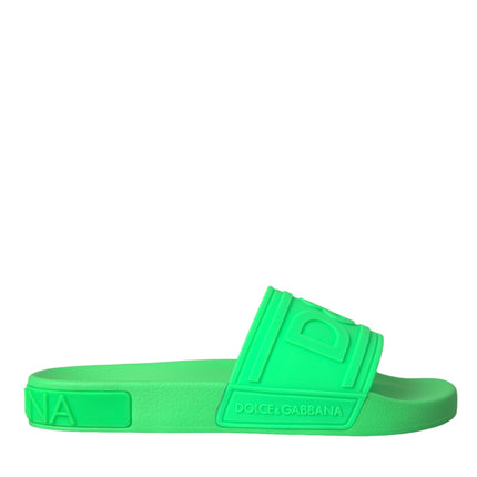 Green Leather Slides Sandals Beachwear Shoes