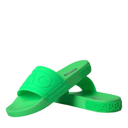 Green Leather Slides Sandals Beachwear Shoes