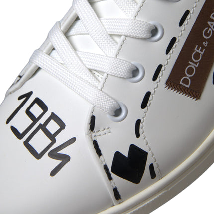 White Brown Leather Logo Low Top Sneakers Shoes