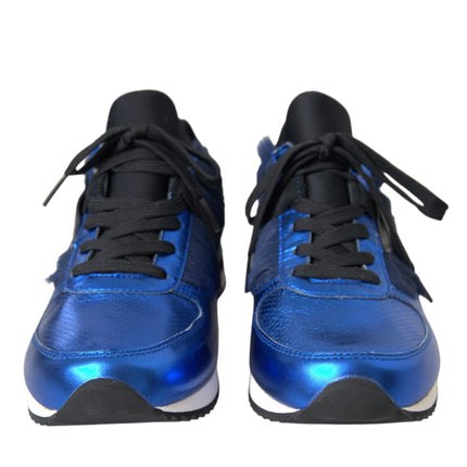 Blue Black Calf Hair Leather Sneakers Shoes